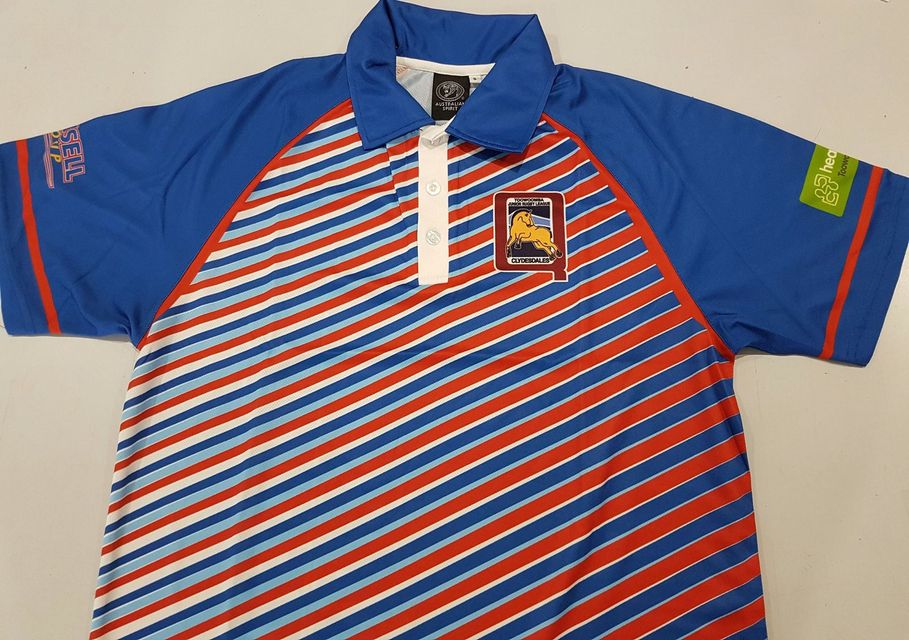 A Red White And Blue Polo Shirt With A Tiger Logo On The Front — Sportstar Screenprinting In Newtown, QLD
