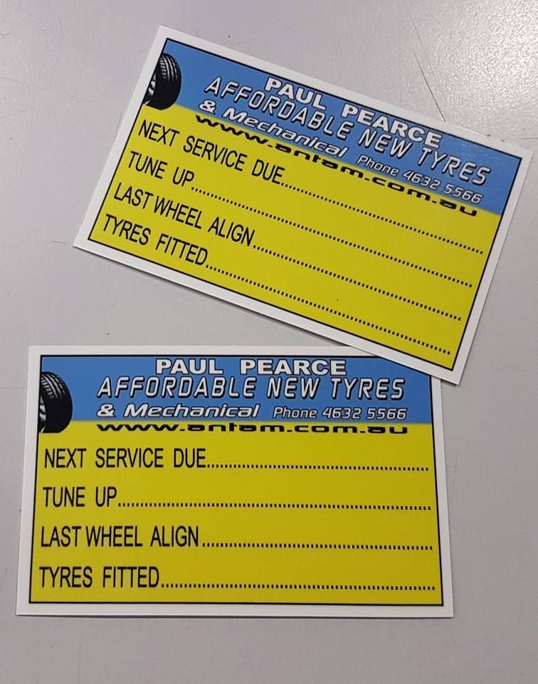 Two Business Cards For Paul Pearce Affordable New Tyres — Sportstar Screenprinting In Newtown, QLD