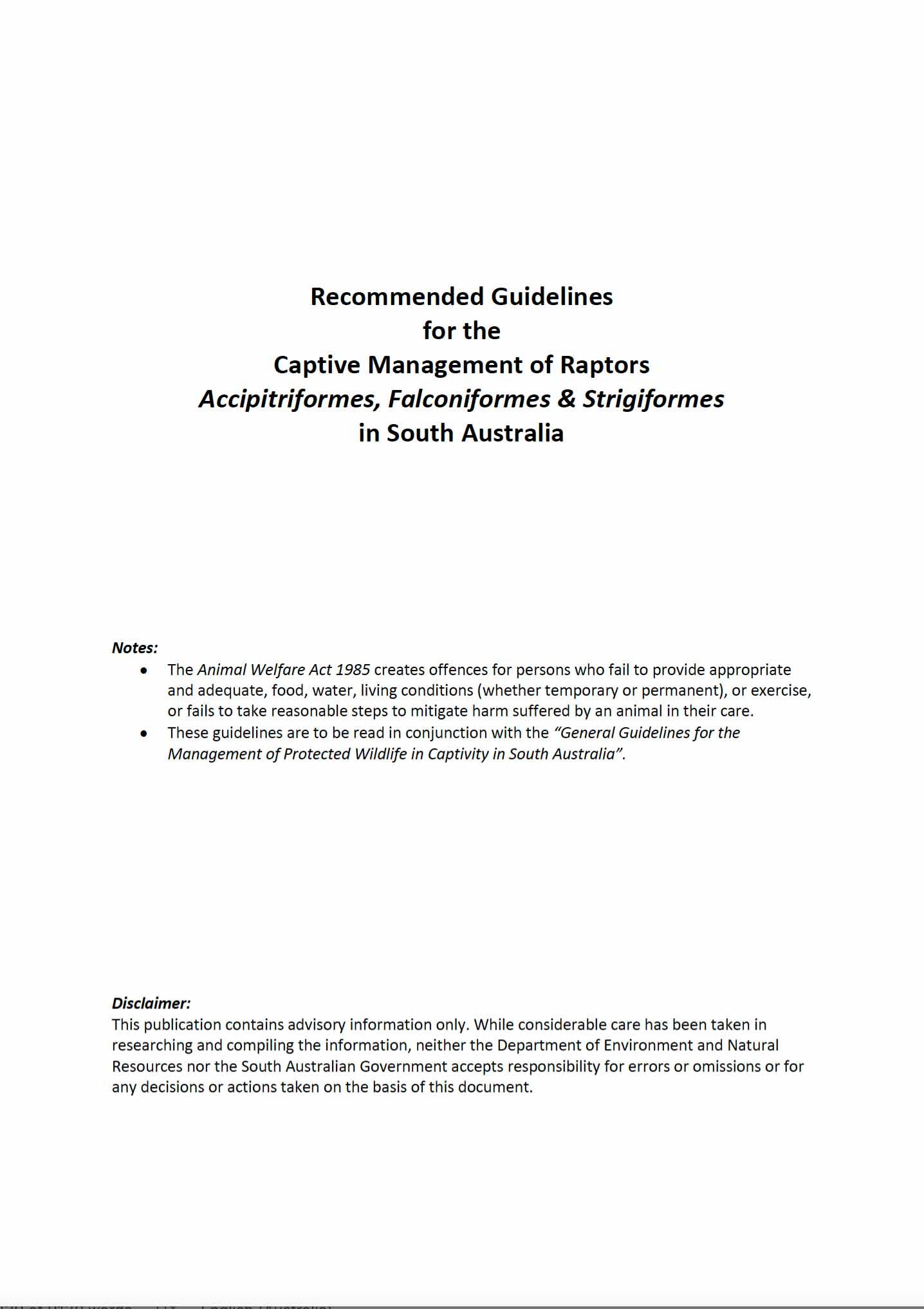 Raptor Guidelines South Australia