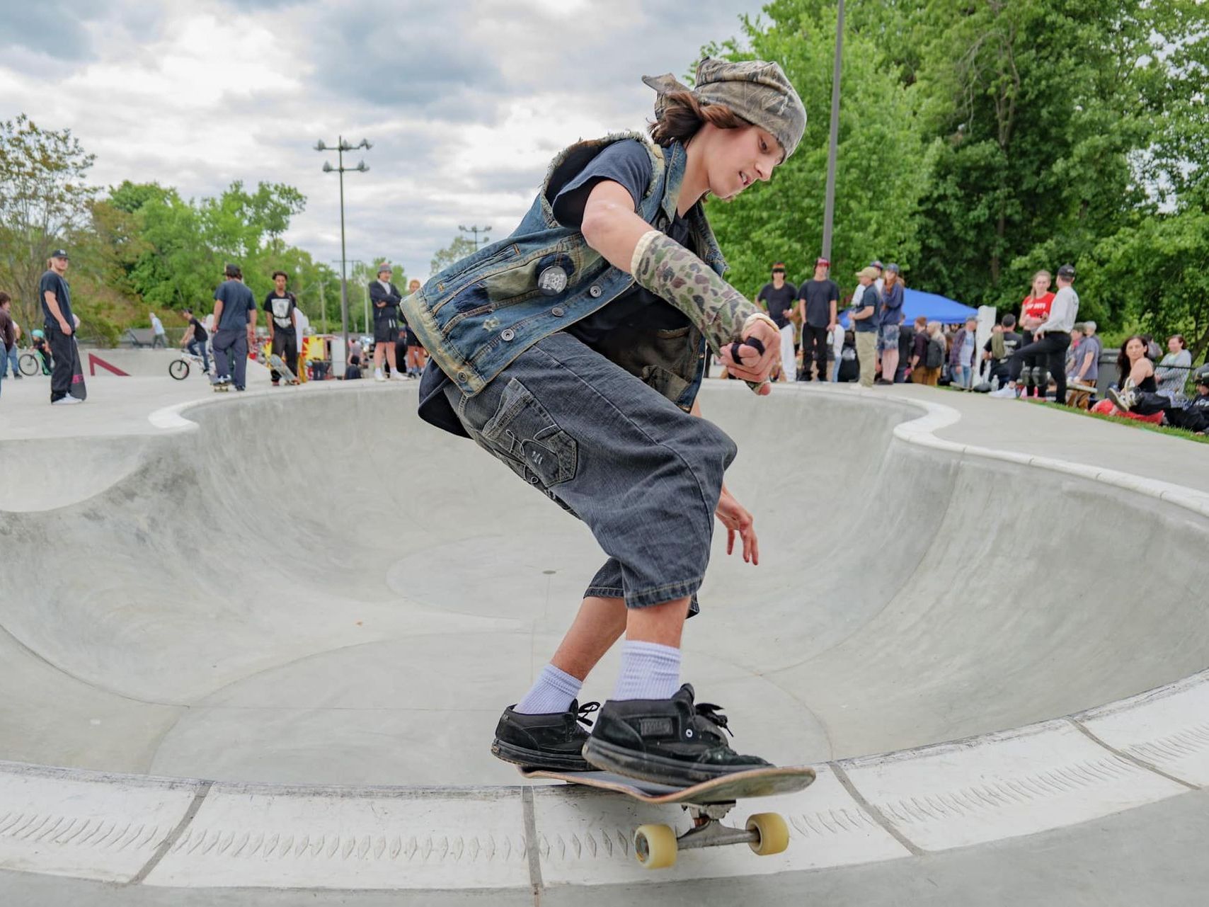 Young skateboarder on his skateboard