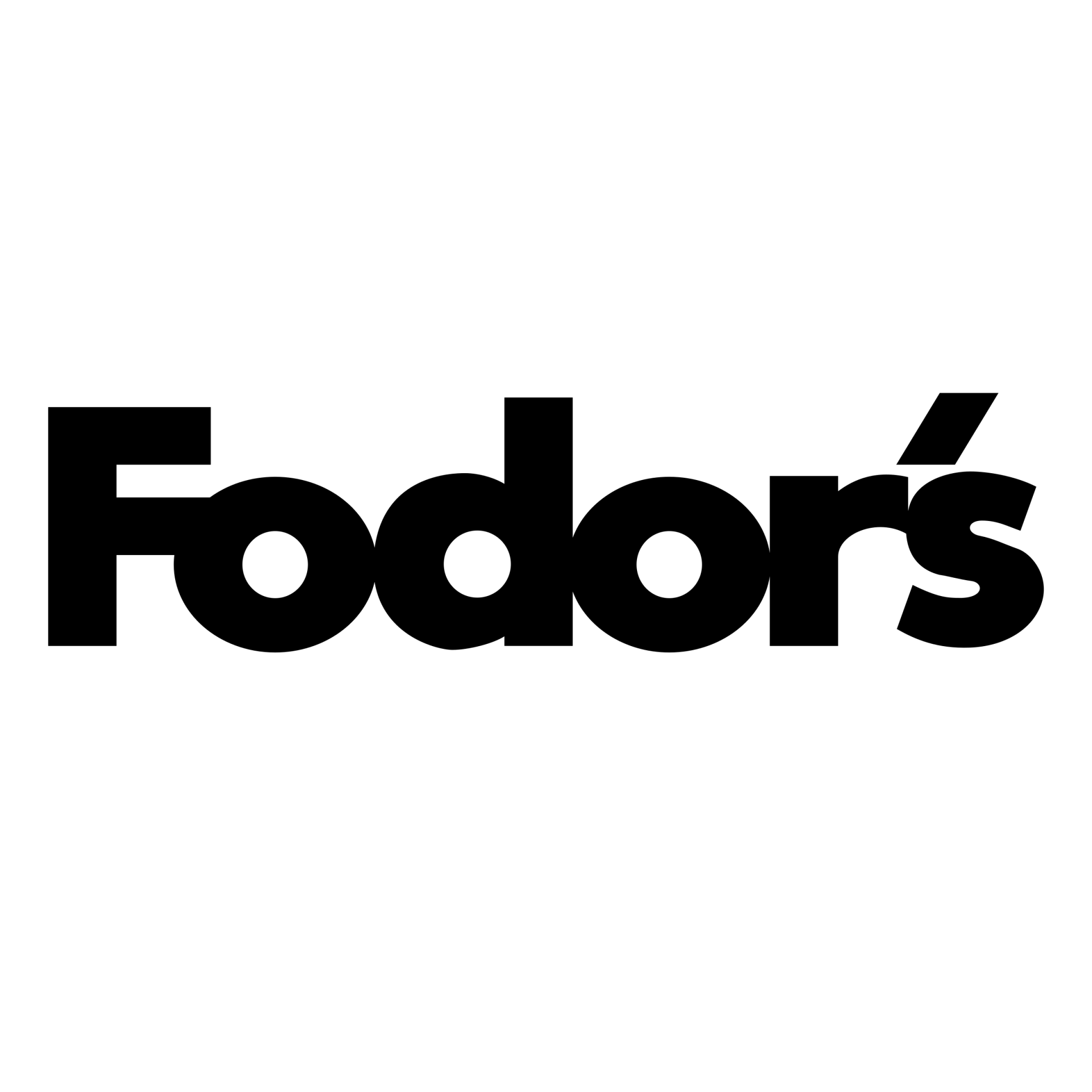 Black and white Fodor's logo on a white background. The text reads 