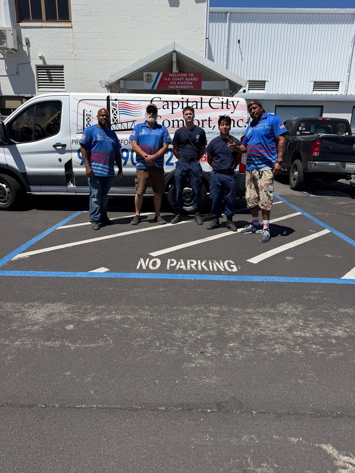 Capital City Comfort team and Coast Guard personnel outside Air Station Sacramento