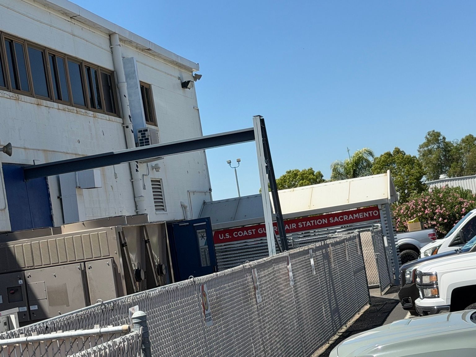 Side view of the Air Station Sacramento building and service area