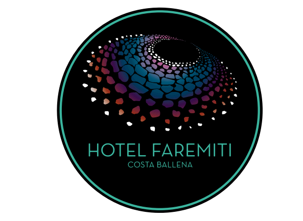 Beachside Resort Circular logo for Hotel Faremiti Costa Ballena with a gradient, cellular abstract design on a black background.