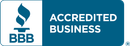 A blue sign that says accredited business on it