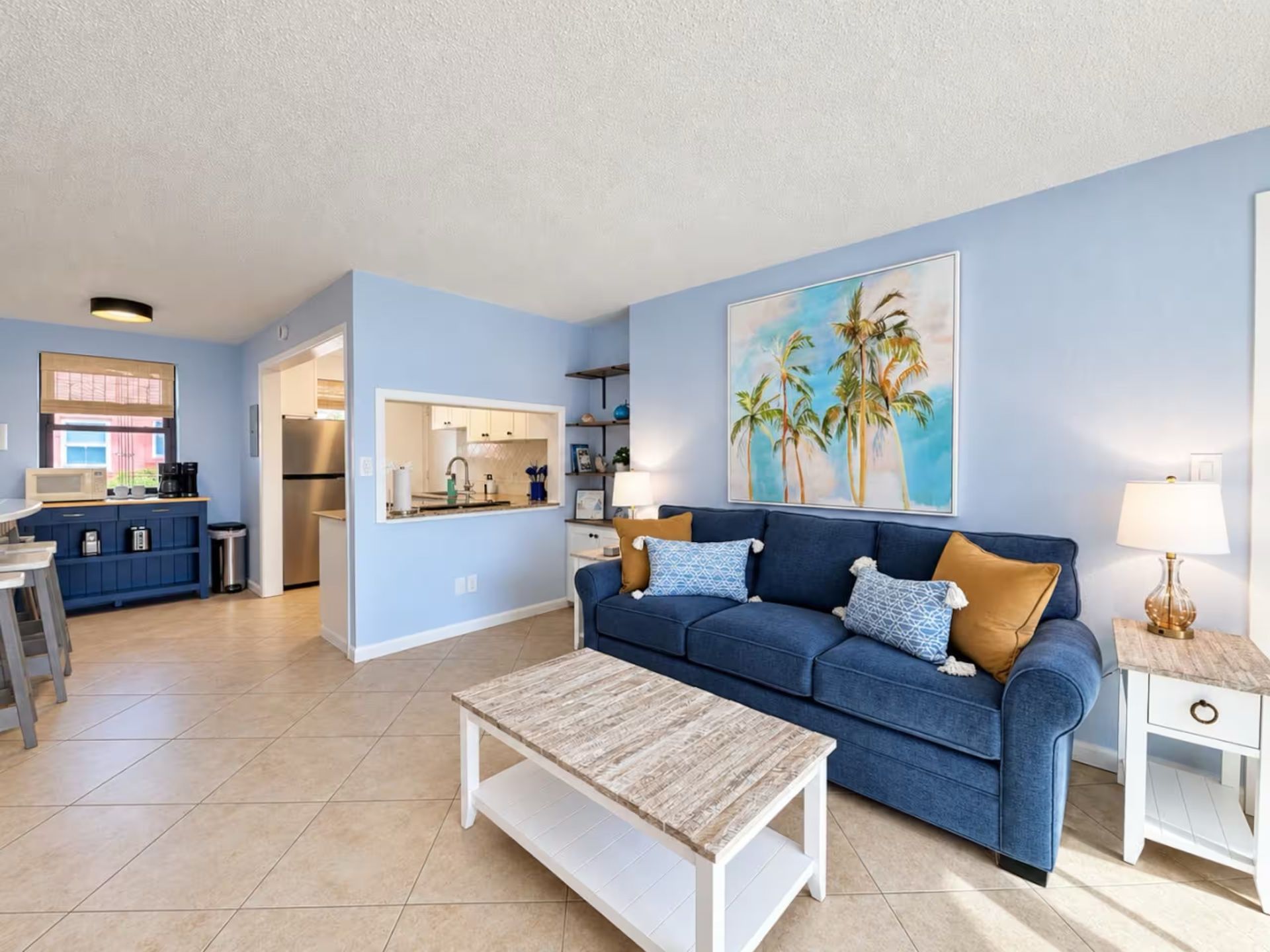 Before and after coastal condo furnishing updates in St. Pete Beach, Florida.