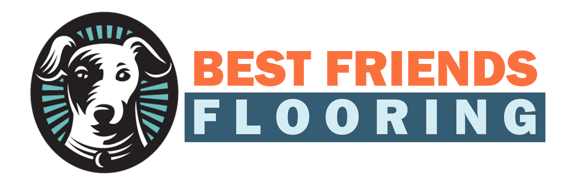 A logo for Best Friends Flooring with a dog on it