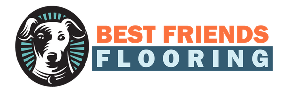 A logo for Best Friends Flooring with a dog on it