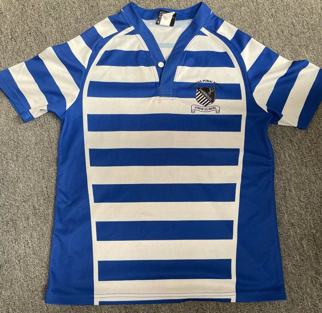 Blue And White Stripe Jersey With Button — Promotional Apparel In Woonona, NSW