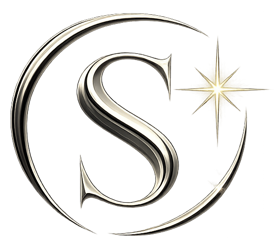 Stylized silver S logo inside a circle with a gold star accent on the right