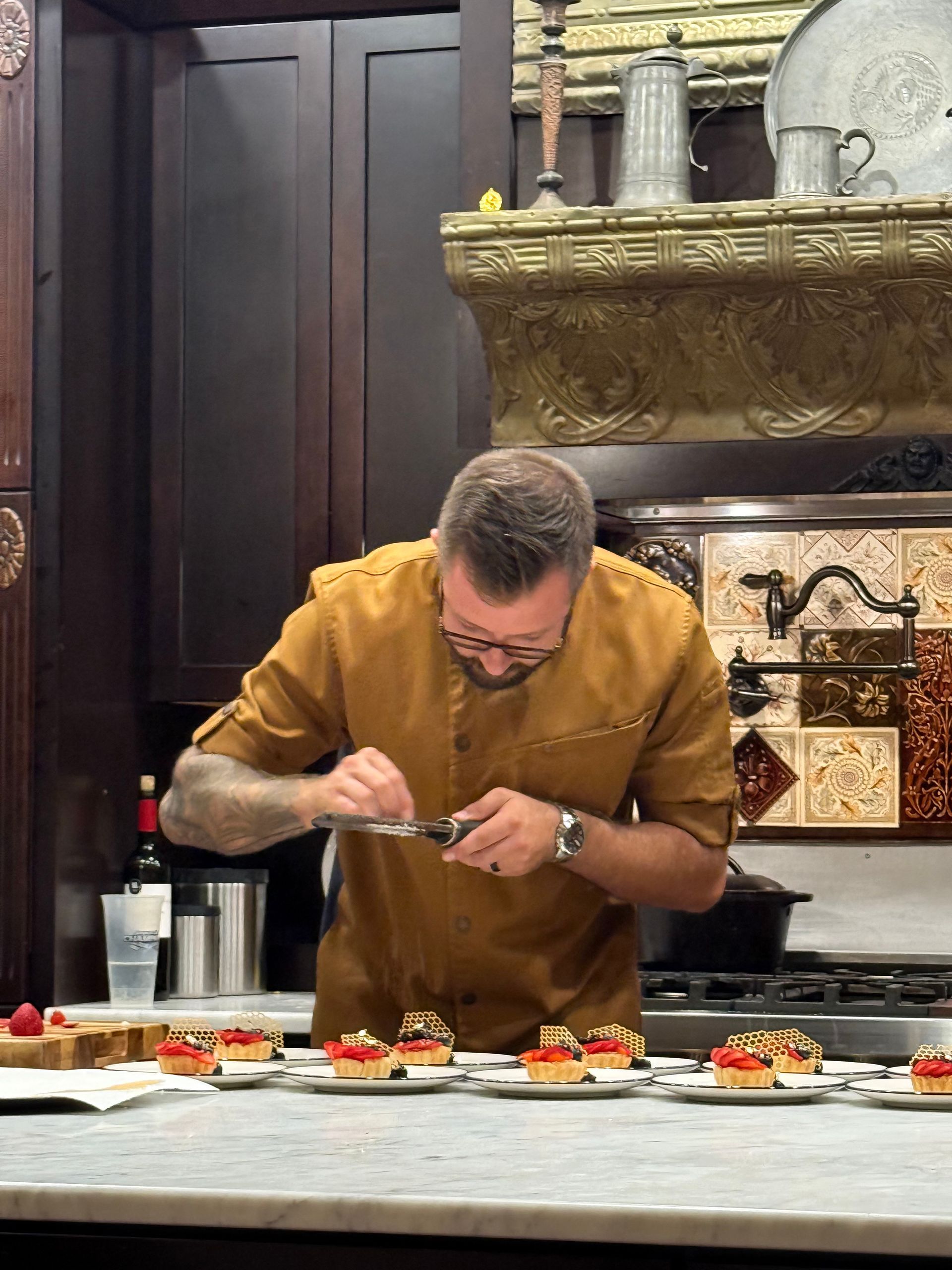 Chef Brett making a dessert course