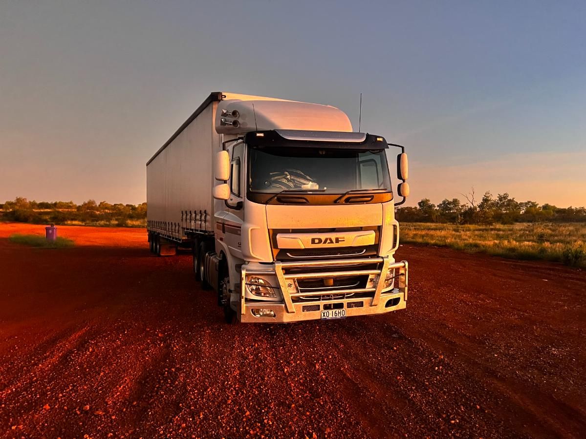 White truck on red dirt — Goulburn Transport In Goulburn, NSW
