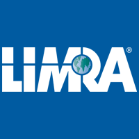 LIMRA logo in white on a blue background, with a globe inside the letter R