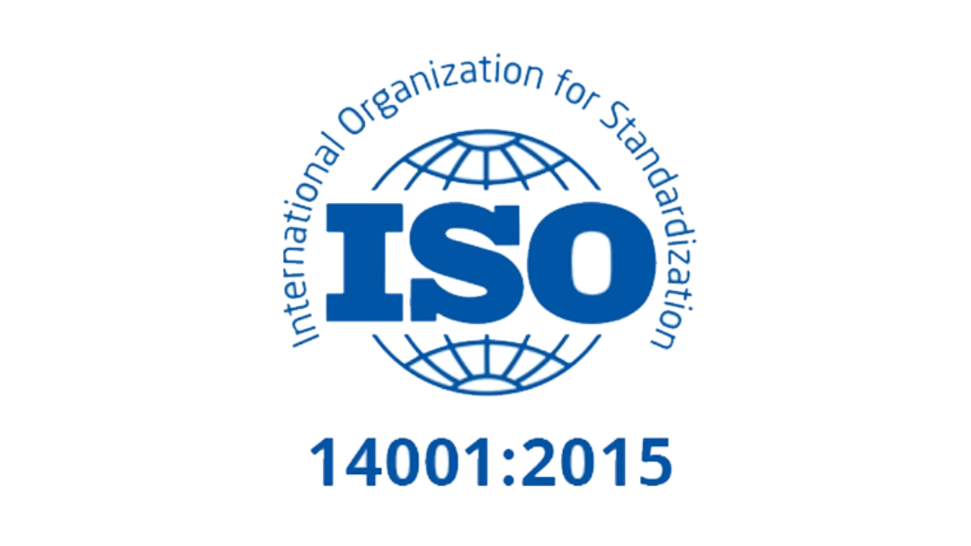 The logo for the international organization for standardization iso 14001 : 2015.