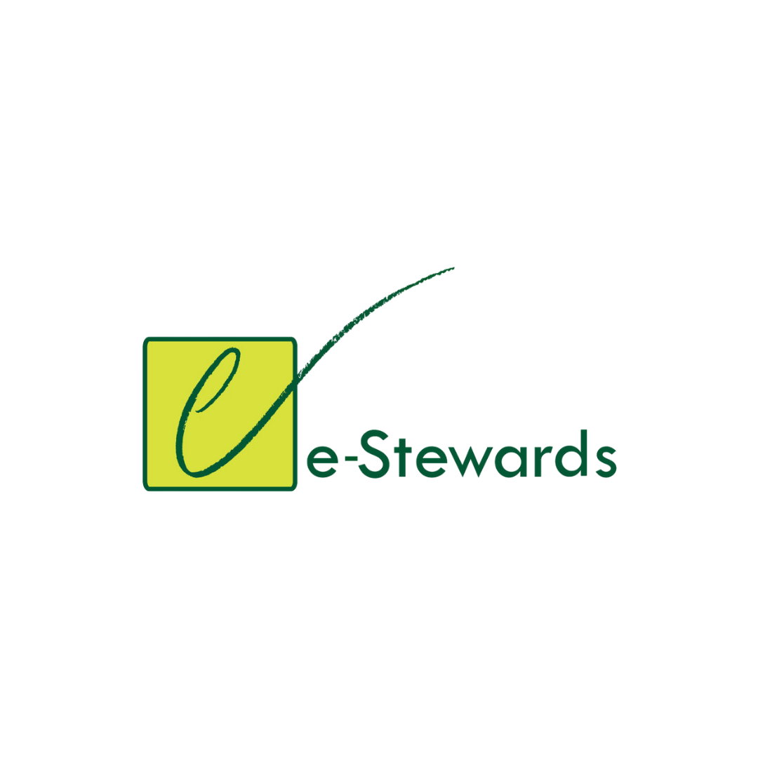 A logo for e-stewards is shown on a white background