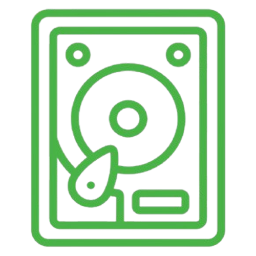 A green icon of a hard drive on a white background.