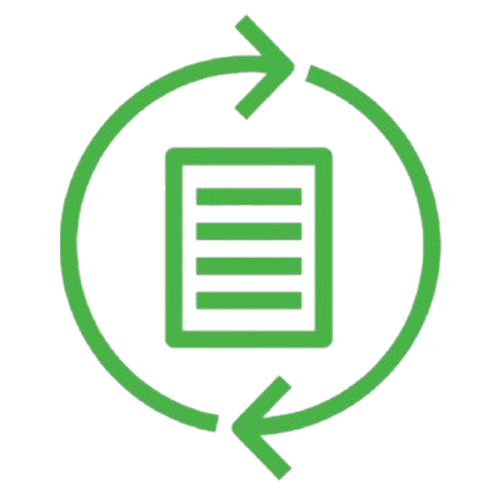 A green icon of a document with two arrows pointing in opposite directions.