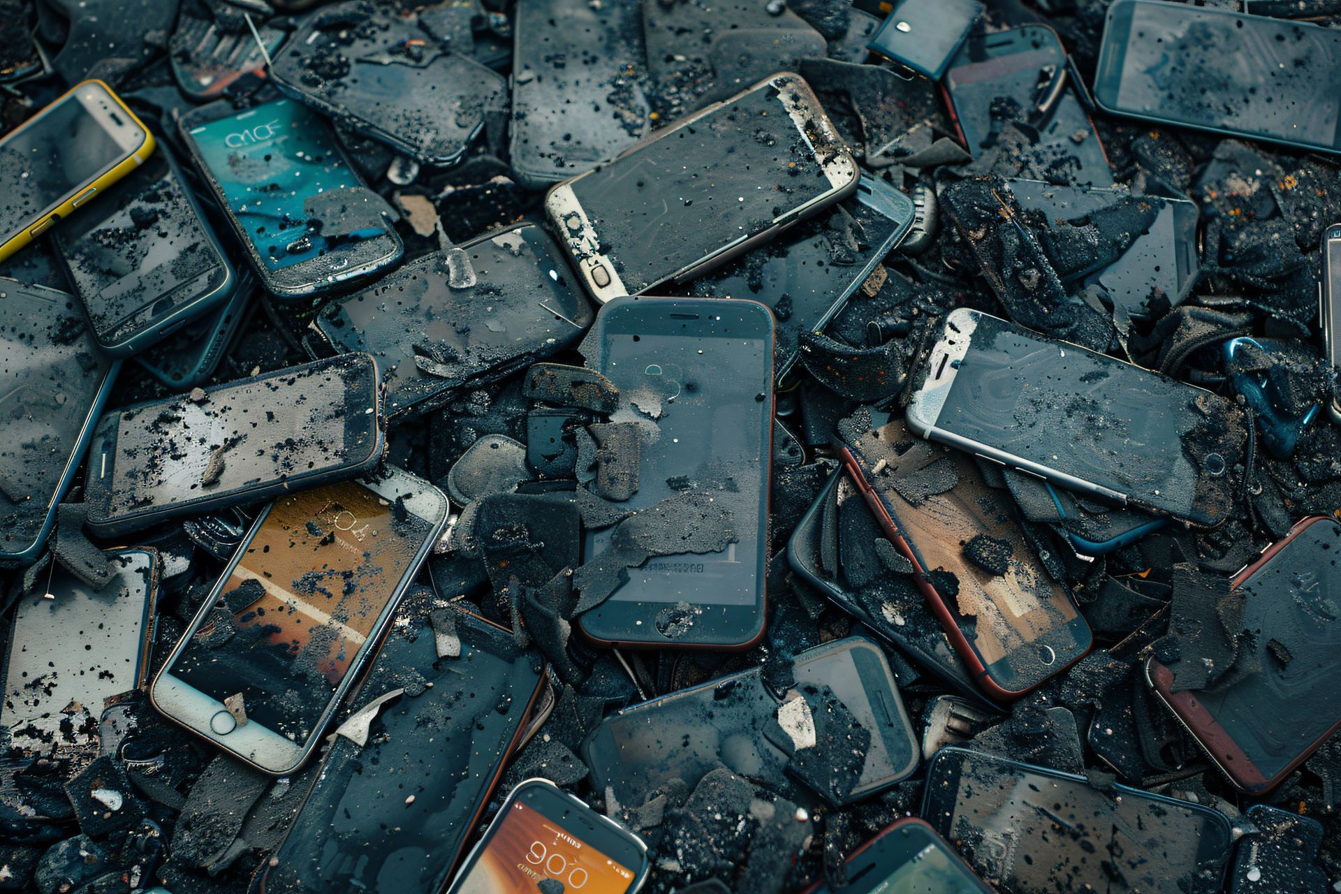 discarded smartphones ready for mobile recycling or e waste recyling