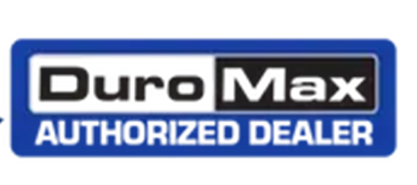 DuroMax Authorized Dealer logo in black and white on a blue background