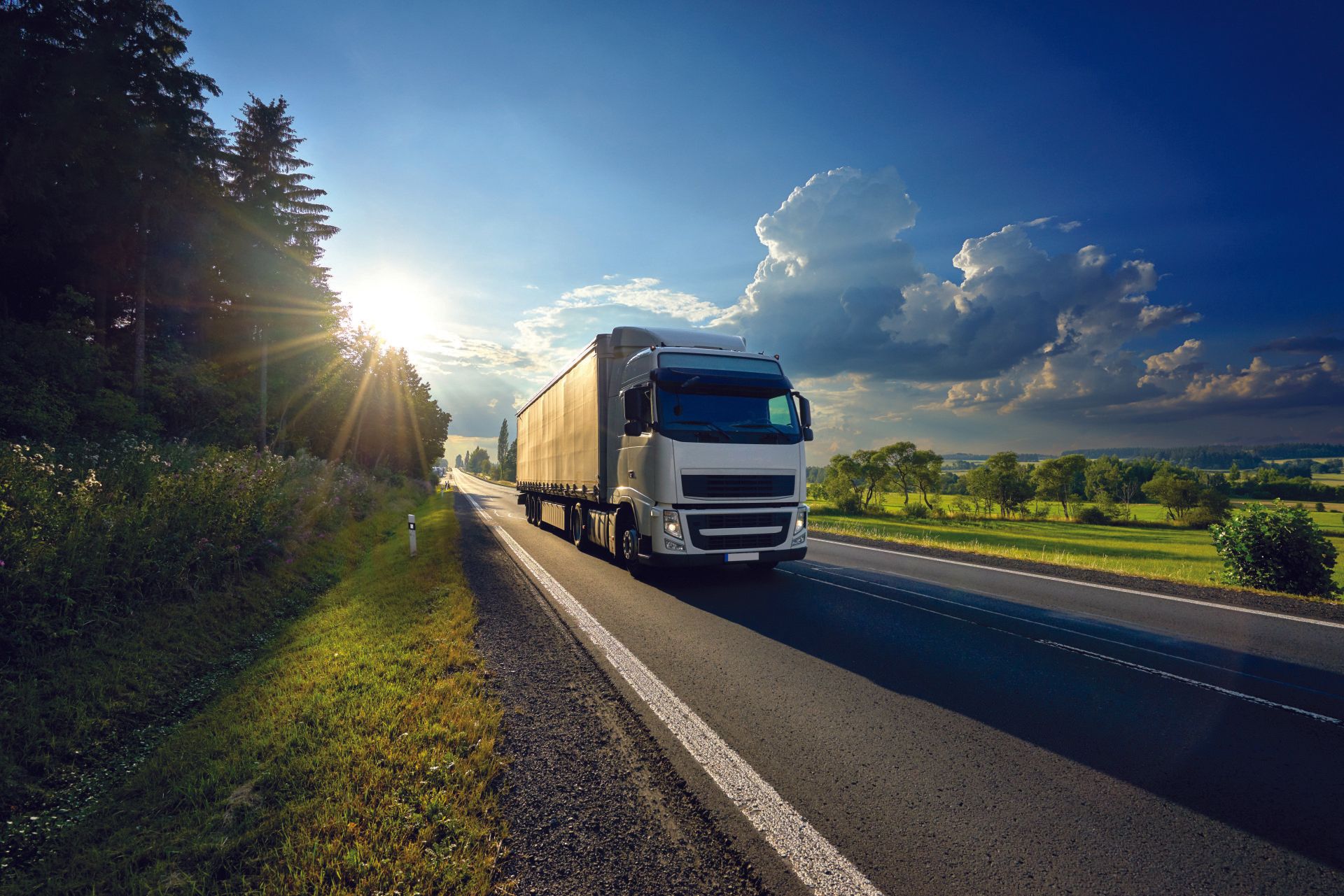 Truck driving on road