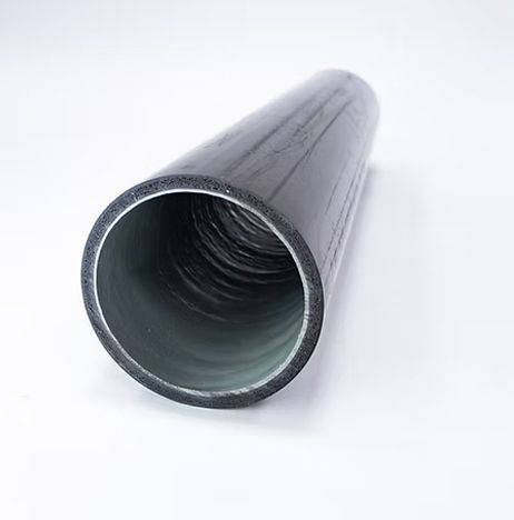 A silver metal pipe viewed from the open end on a white background