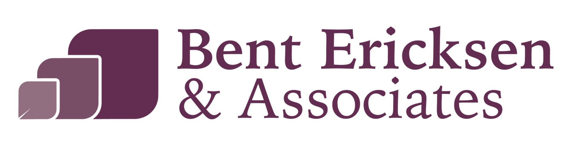 The bent erickson & associates logo is purple and white