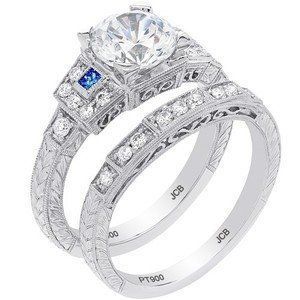 Engagement Ring  With Small Silver & Blue Stone — Diamandel Diamonds — Allen, TX