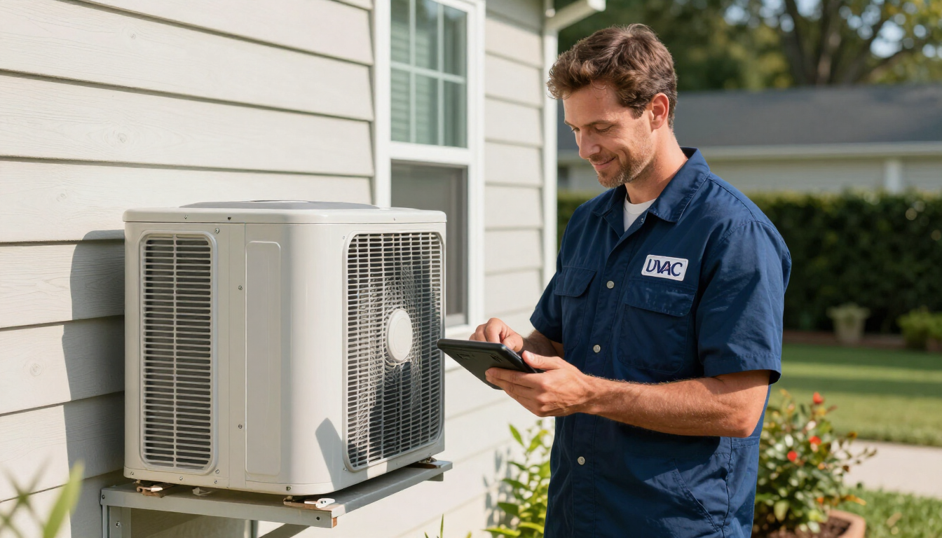 HVAC company in North Louisiana technician servicing a home AC system
