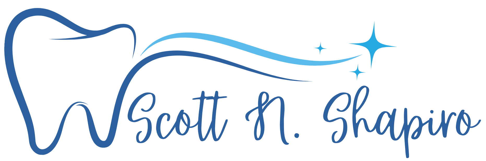 A blue outline of a tooth next to the text
