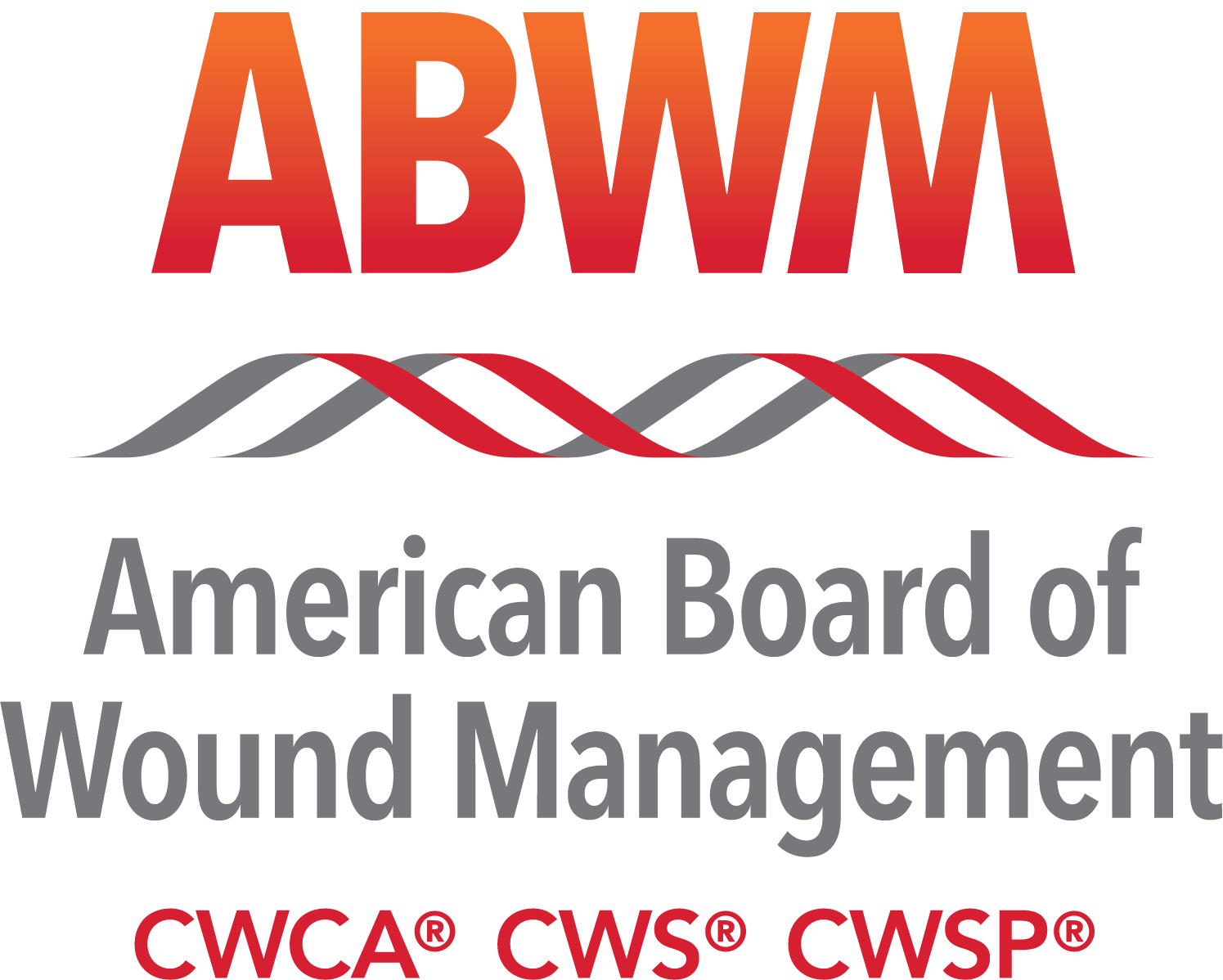 ABWM logo in red and gray; American Board of Wound Management with CWCA, CWS, and CWSP.