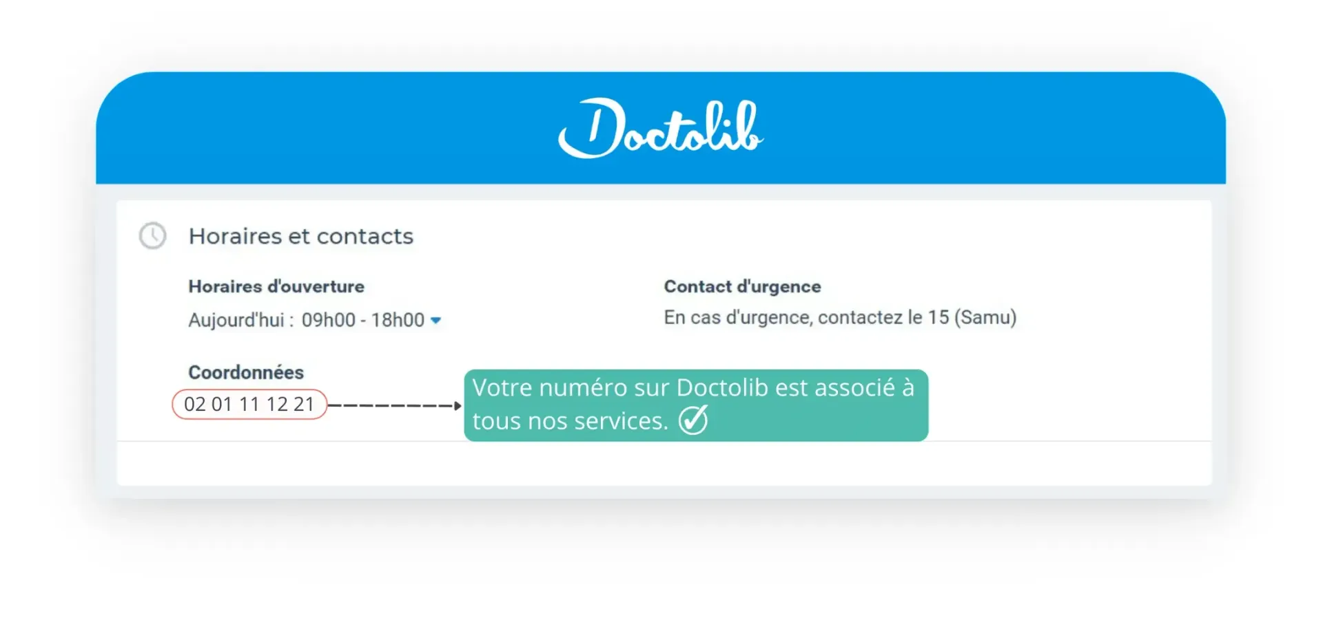 numéro de téléphoné associé à Doctolib