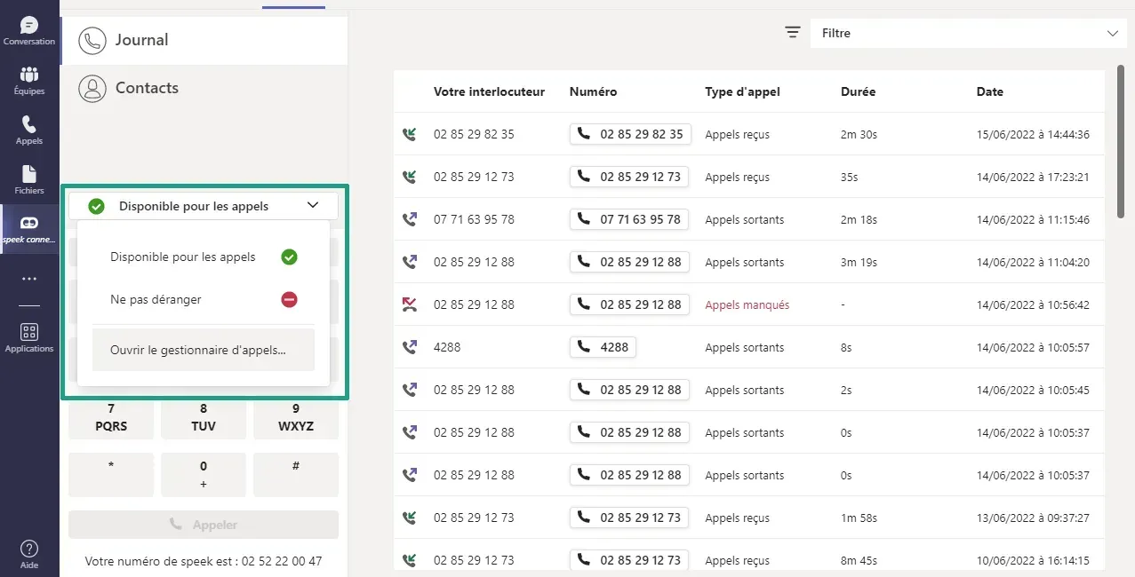 application telephonie dans microsoft teams