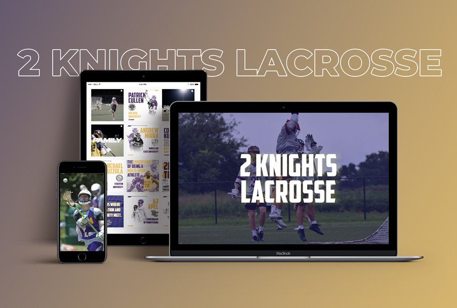 A laptop a tablet and a cell phone with the words 2 knights lacrosse on them