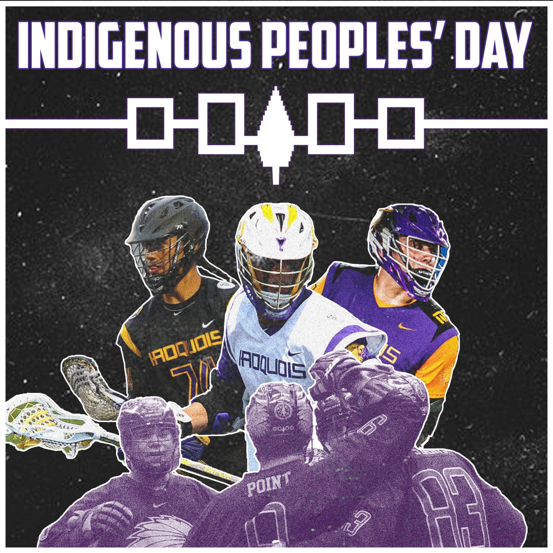 A poster for indigenous peoples ' day with a group of lacrosse players