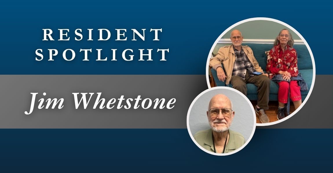 Resident Spotlight: Jim Whetstone with two circular portraits on a blue banner
