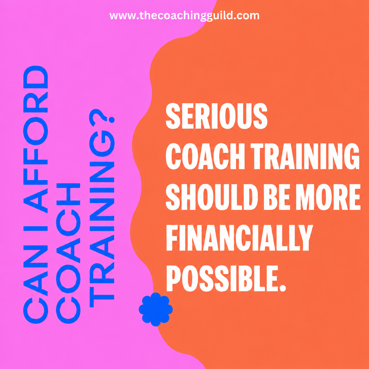 Coaching Guild pink and orange graphic asking whether coach training is affordable and stating that 