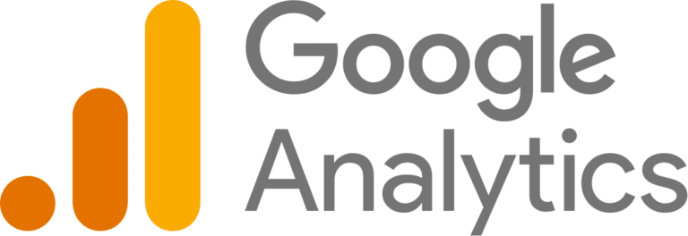 Google Analytics logo. Orange and yellow graph icon with grey