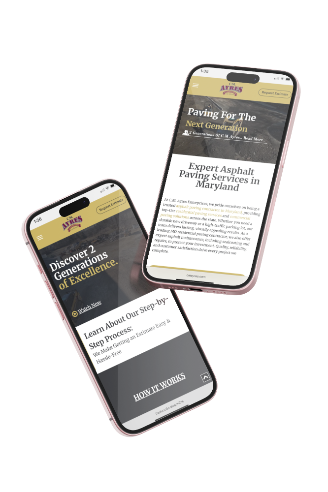 Two smartphones displaying a website, one showing
