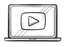 Laptop displaying the YouTube play button icon.