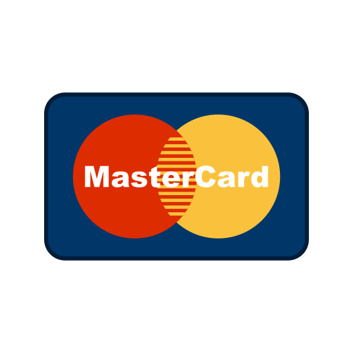 MasterCard logo on a dark blue rounded rectangle background