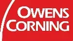The logo for owens corning is on a red background.