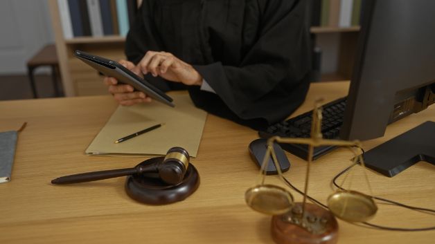 A Judge Is Sitting at A Desk Using a Tablet Computer — Linda Emery & Associates In Wyoming, NSW