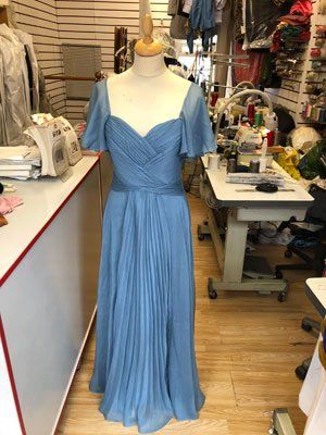 blue floor length gown