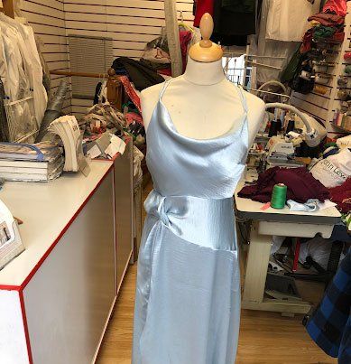 satin blue dress