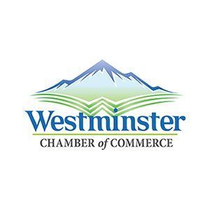 Westminster Chamber of Commerce logo with blue mountain and green hills