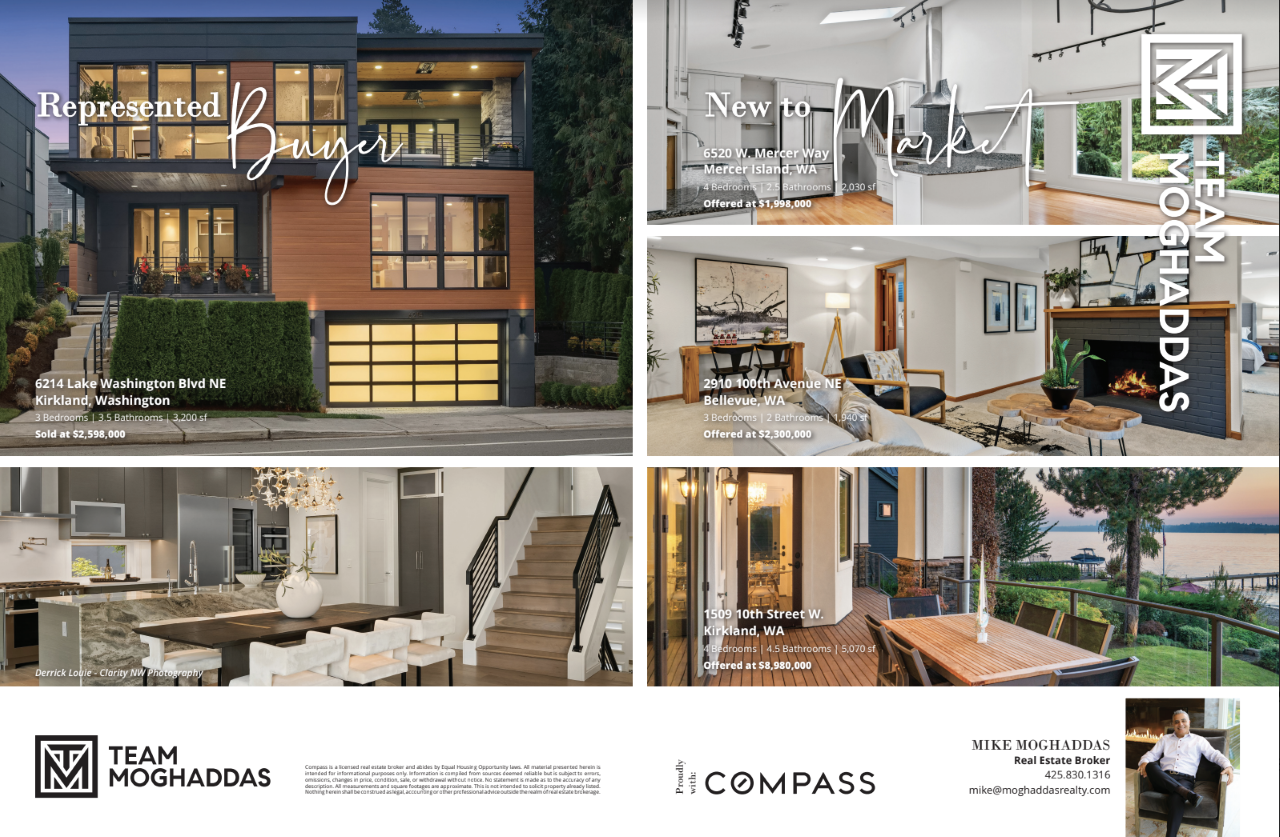 A collage of four pictures of houses and a man sitting in a chair