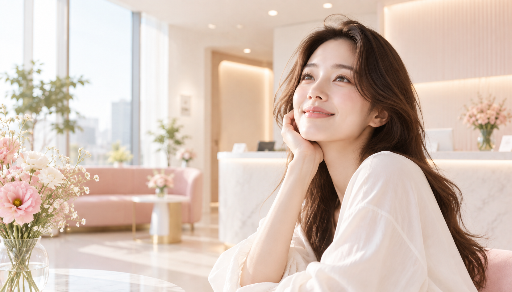 Smiling woman relaxing at YLADY Women's Clinic in Daegu