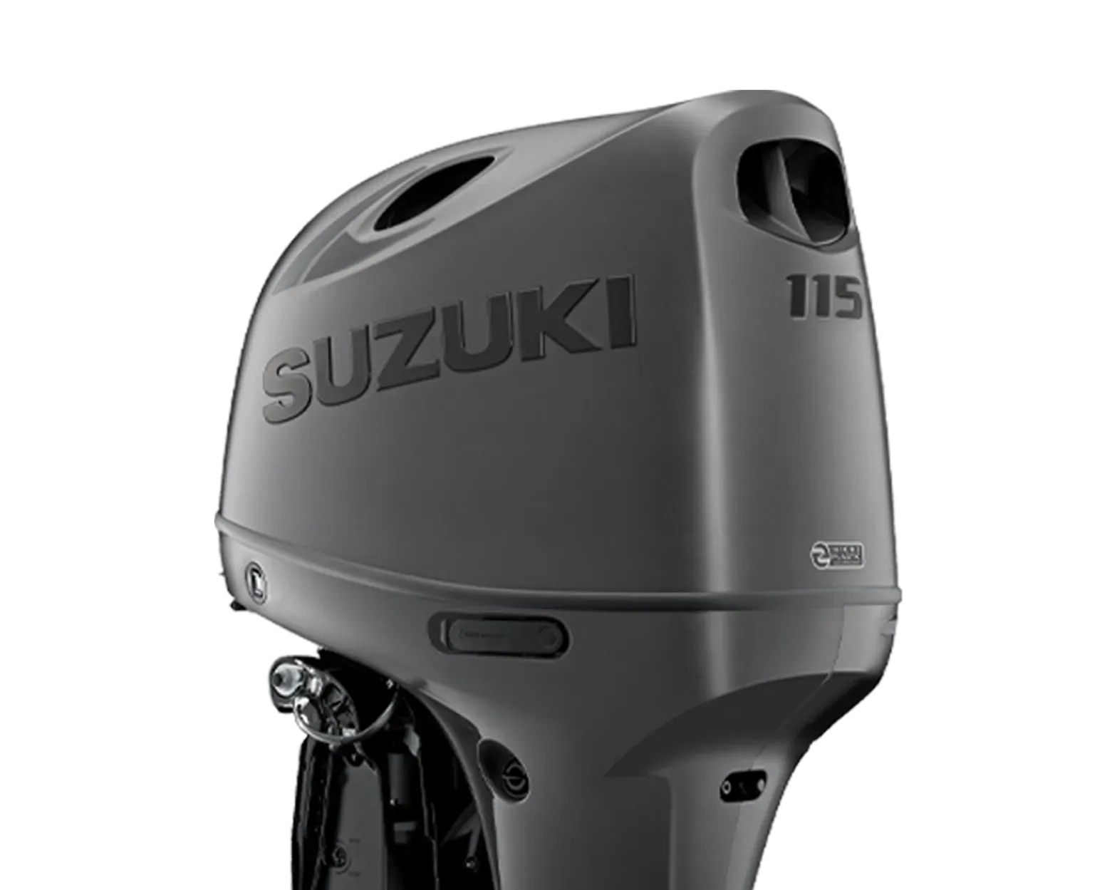 Suzuki 115 outboard boat motor in gray on a white background