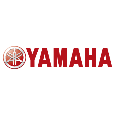 Yamaha logo in red with circular tuning fork emblem on a white background