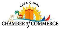 Cape Coral Chamber of Commerce logo with sun, palm trees, and orange building